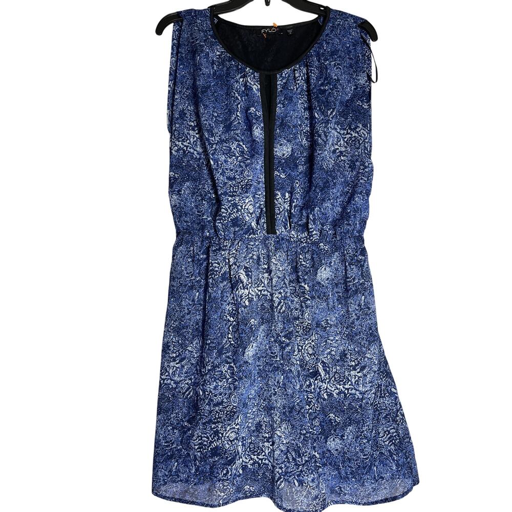FYLO Dress Size M Blue Midi Abstract Mod Sleeveless Fit and Flare Contemporary